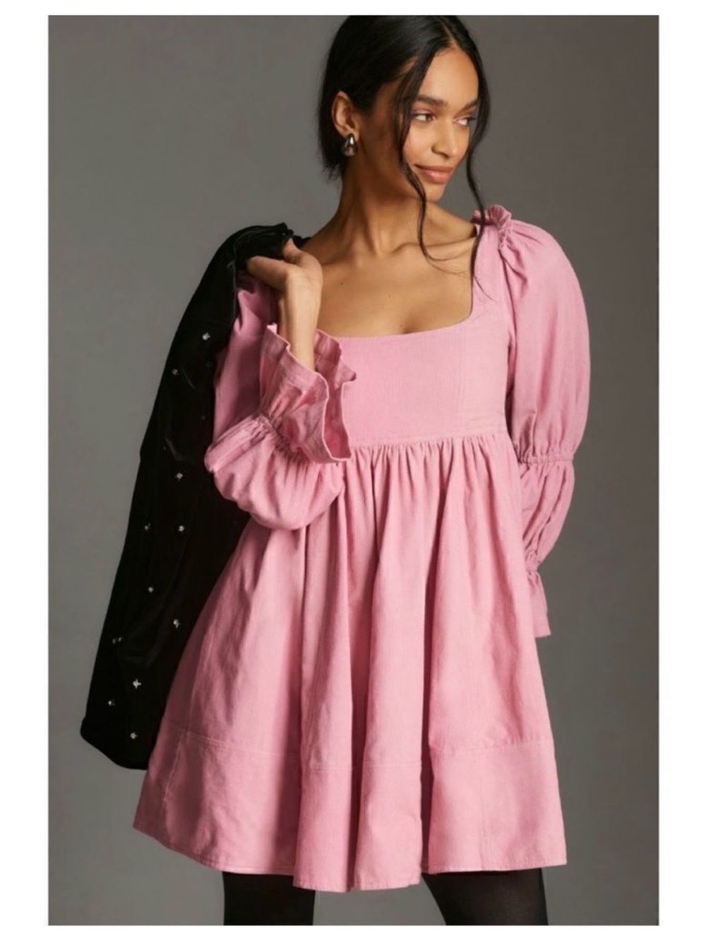NWT Anthropologie Pilcro Pink Square Neck Corduroy Babydoll Mini Dress